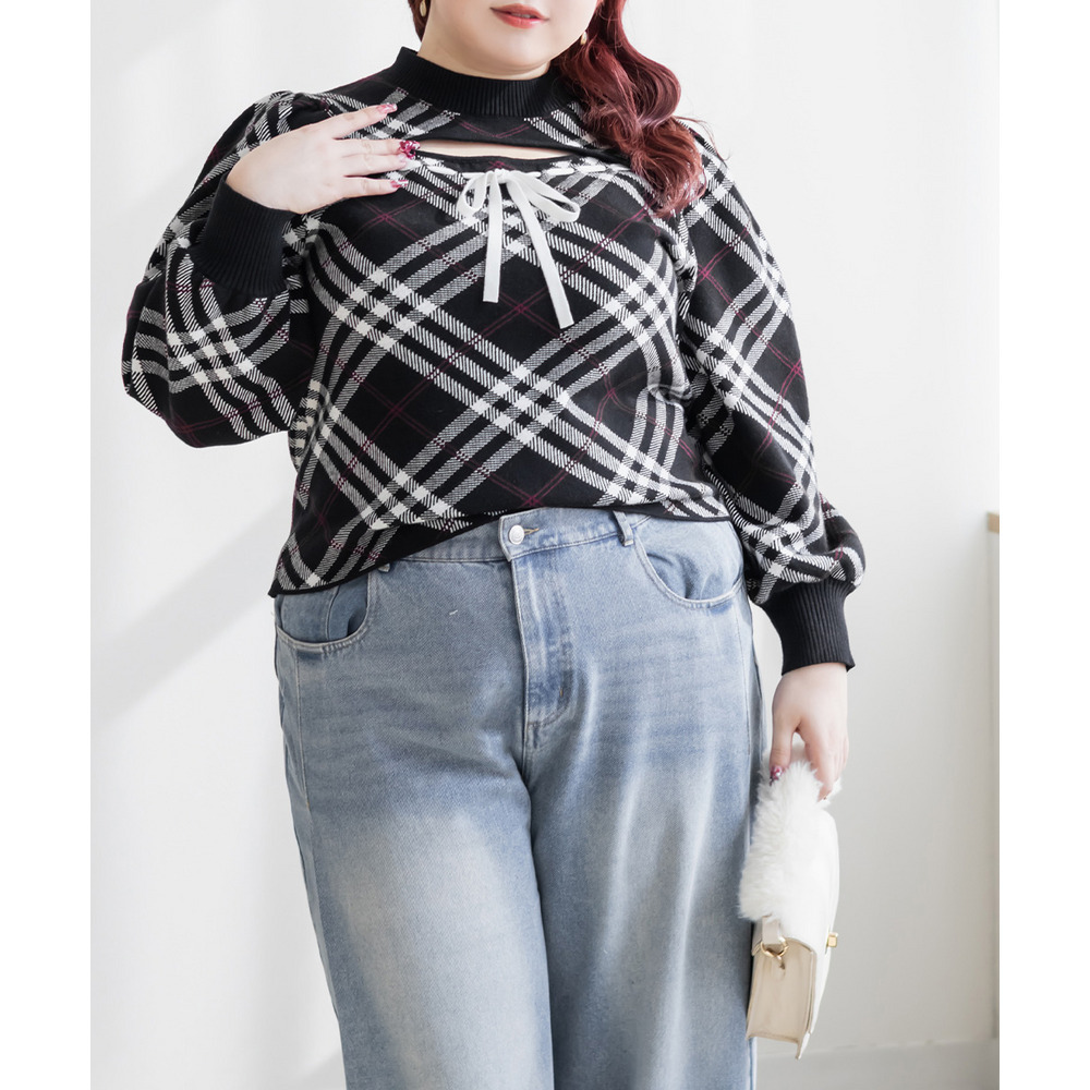 CLETTEオリジナルリボン使いチェック柄ニット11