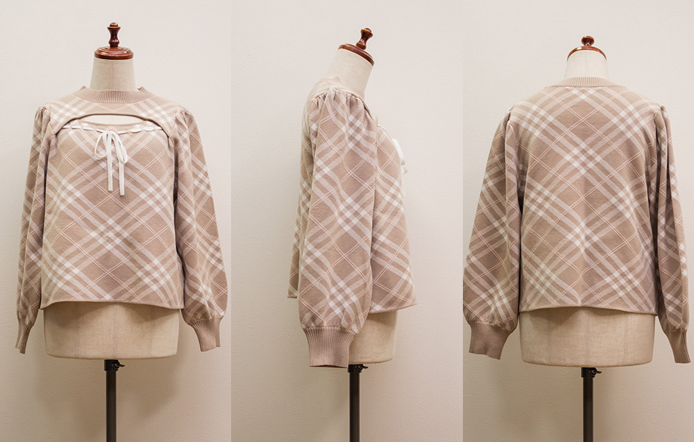 CLETTEオリジナルリボン使いチェック柄ニット16