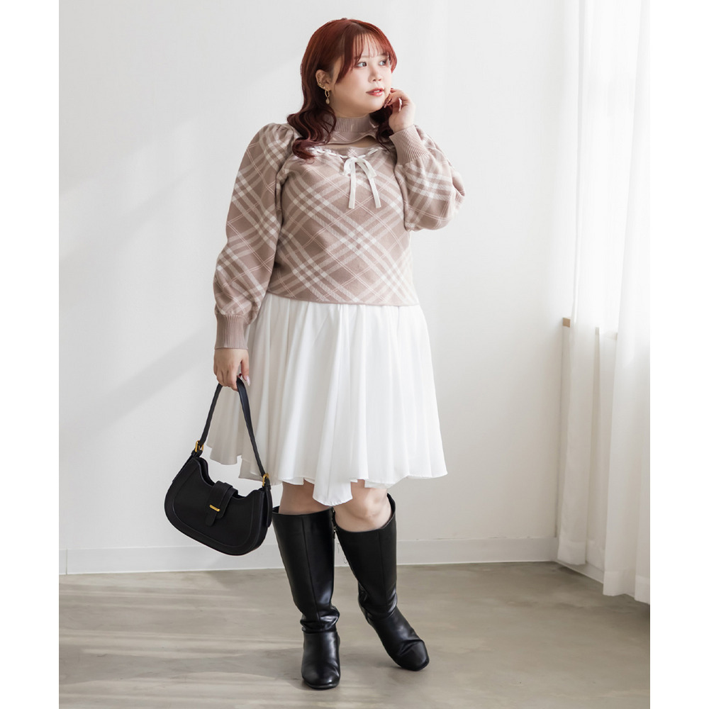 CLETTEオリジナルリボン使いチェック柄ニット3