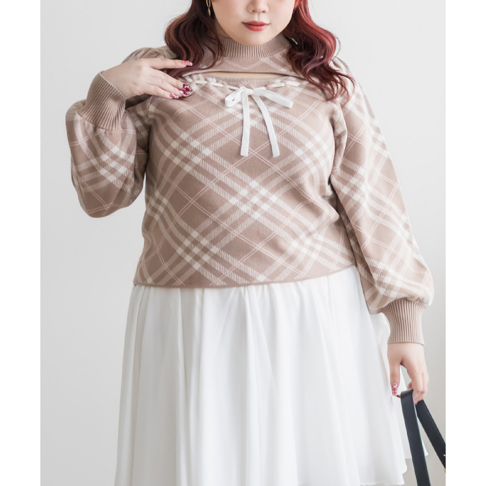 CLETTEオリジナルリボン使いチェック柄ニット1