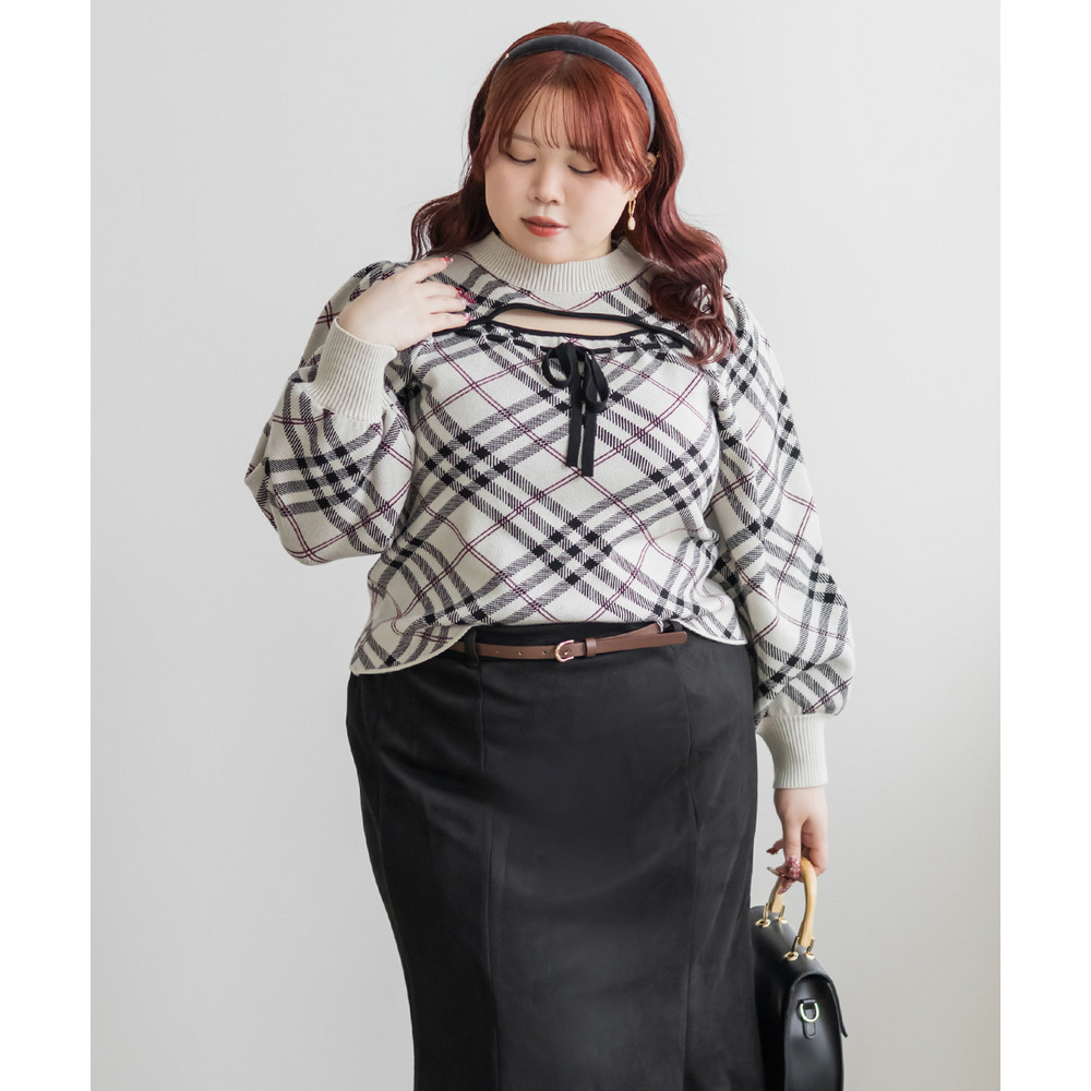 CLETTEオリジナルリボン使いチェック柄ニット1