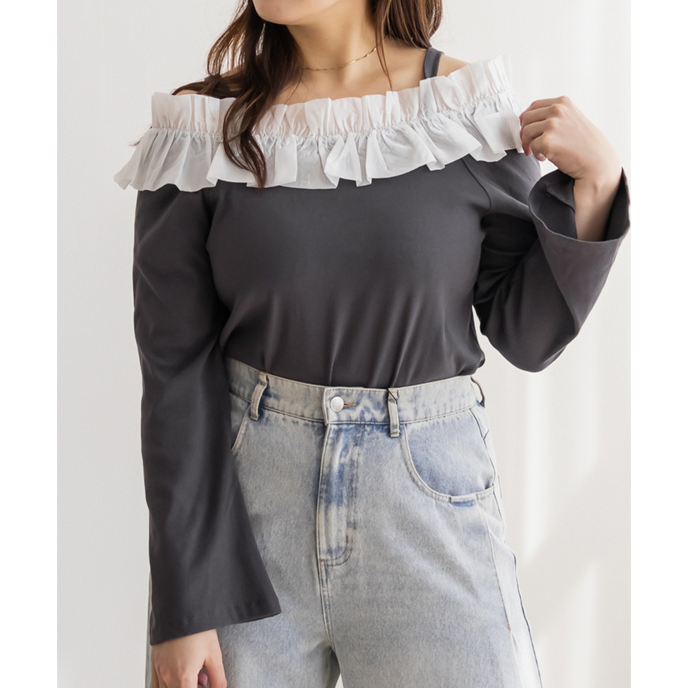 CLETTEオリジナルフリルオフショルリブトップス3