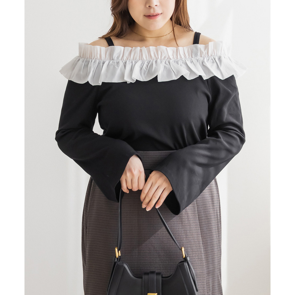 CLETTEオリジナルフリルオフショルリブトップス1