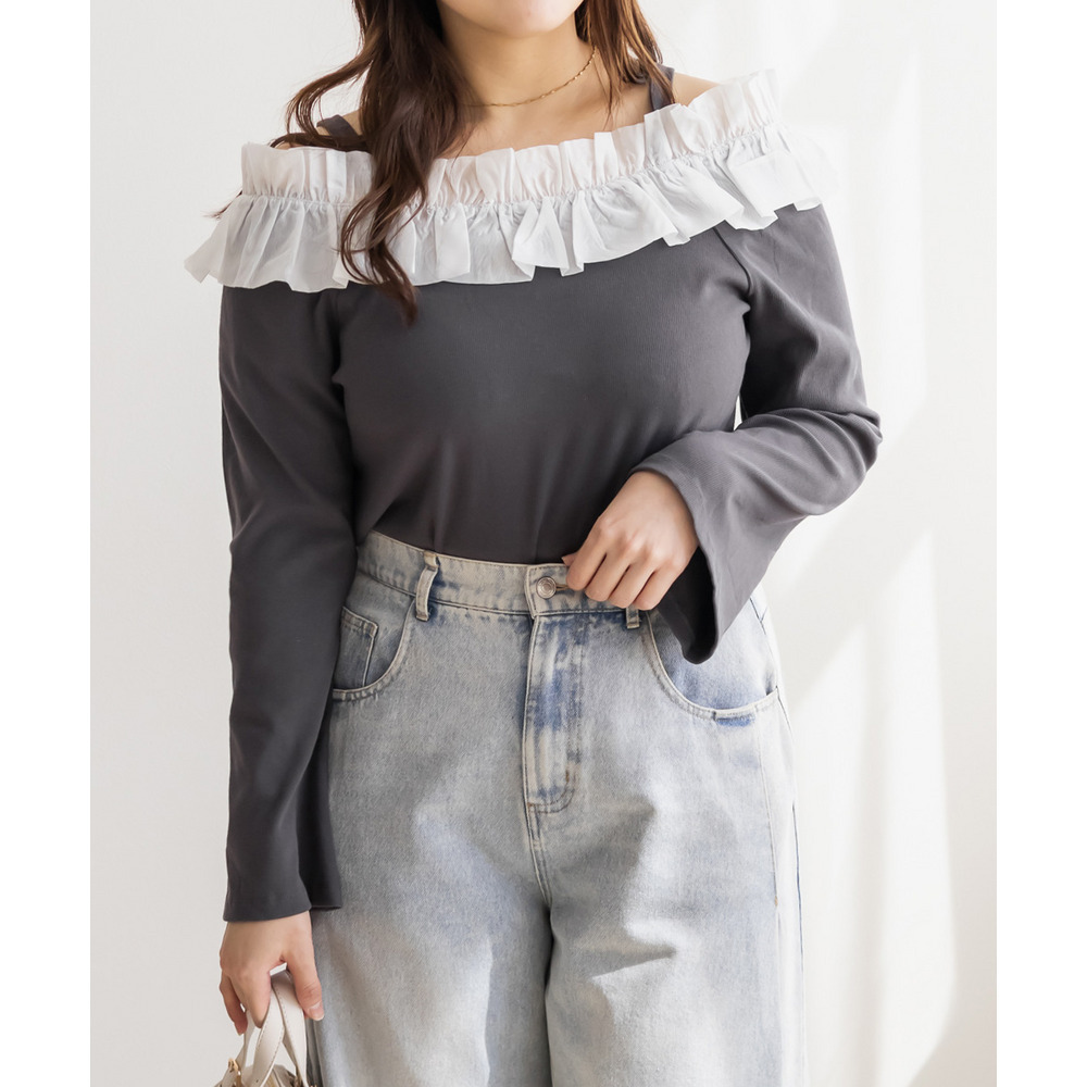 CLETTEオリジナルフリルオフショルリブトップス1