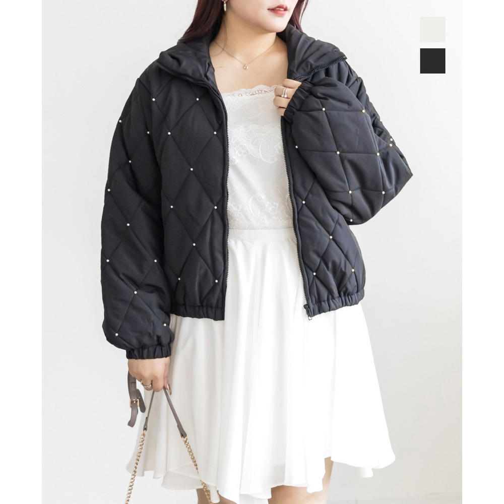 パール付きダイヤキルト中綿ジャケット1