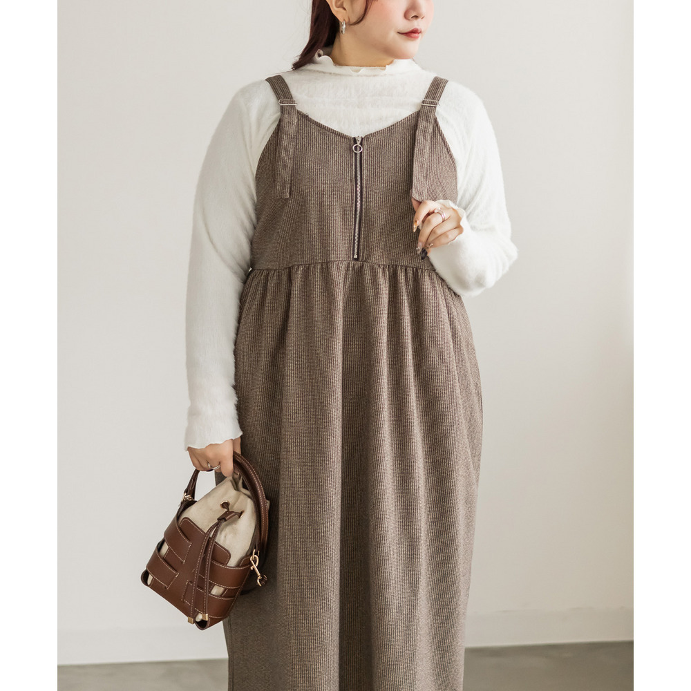 フロントジップ千鳥柄ワンピース2