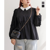 袖フリル2WAY衿レイヤード風ブラウス