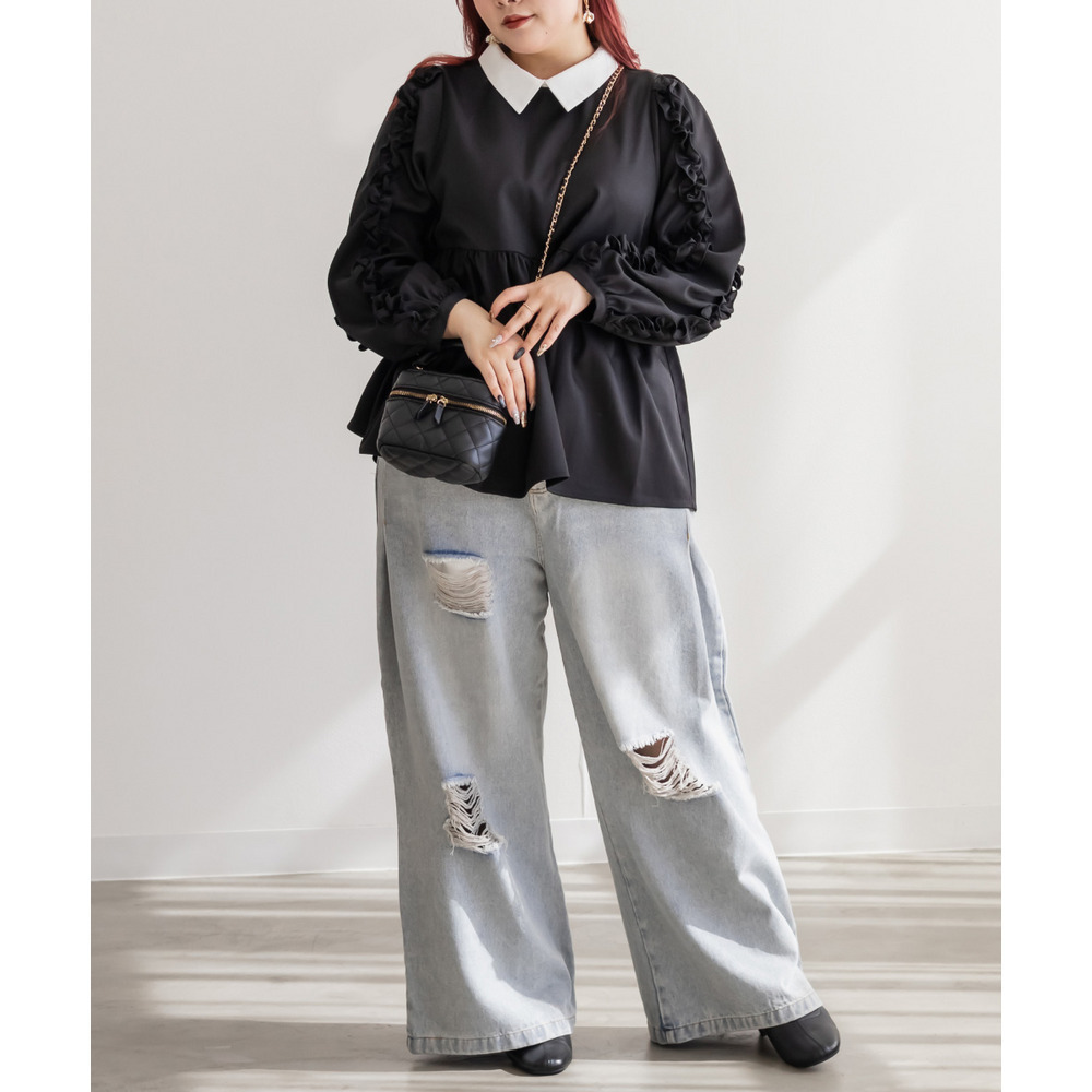 袖フリル2WAY衿レイヤード風ブラウス2