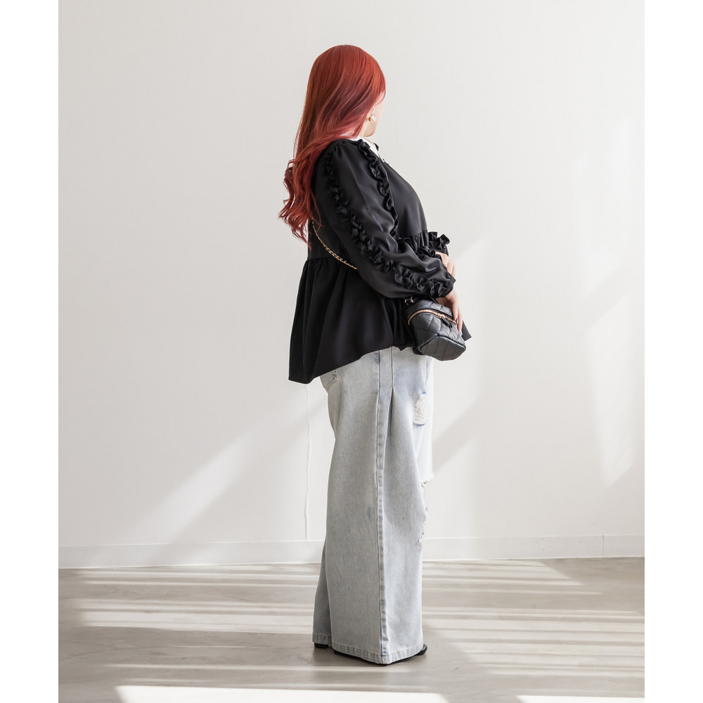 袖フリル2WAY衿レイヤード風ブラウス3