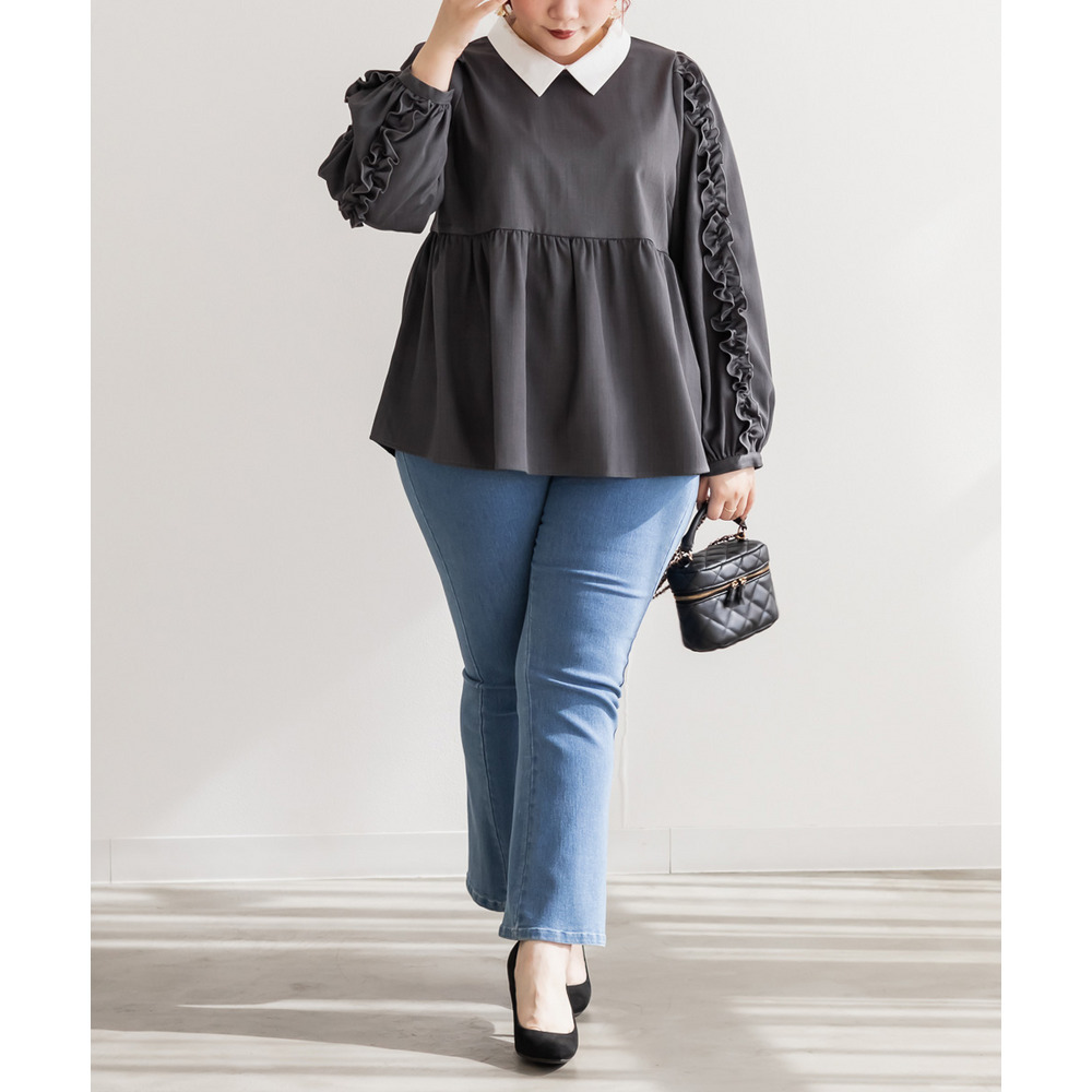 袖フリル2WAY衿レイヤード風ブラウス4