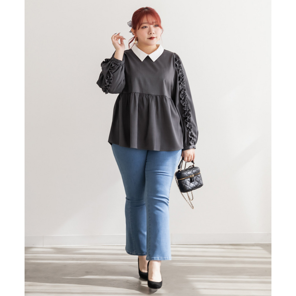 袖フリル2WAY衿レイヤード風ブラウス6