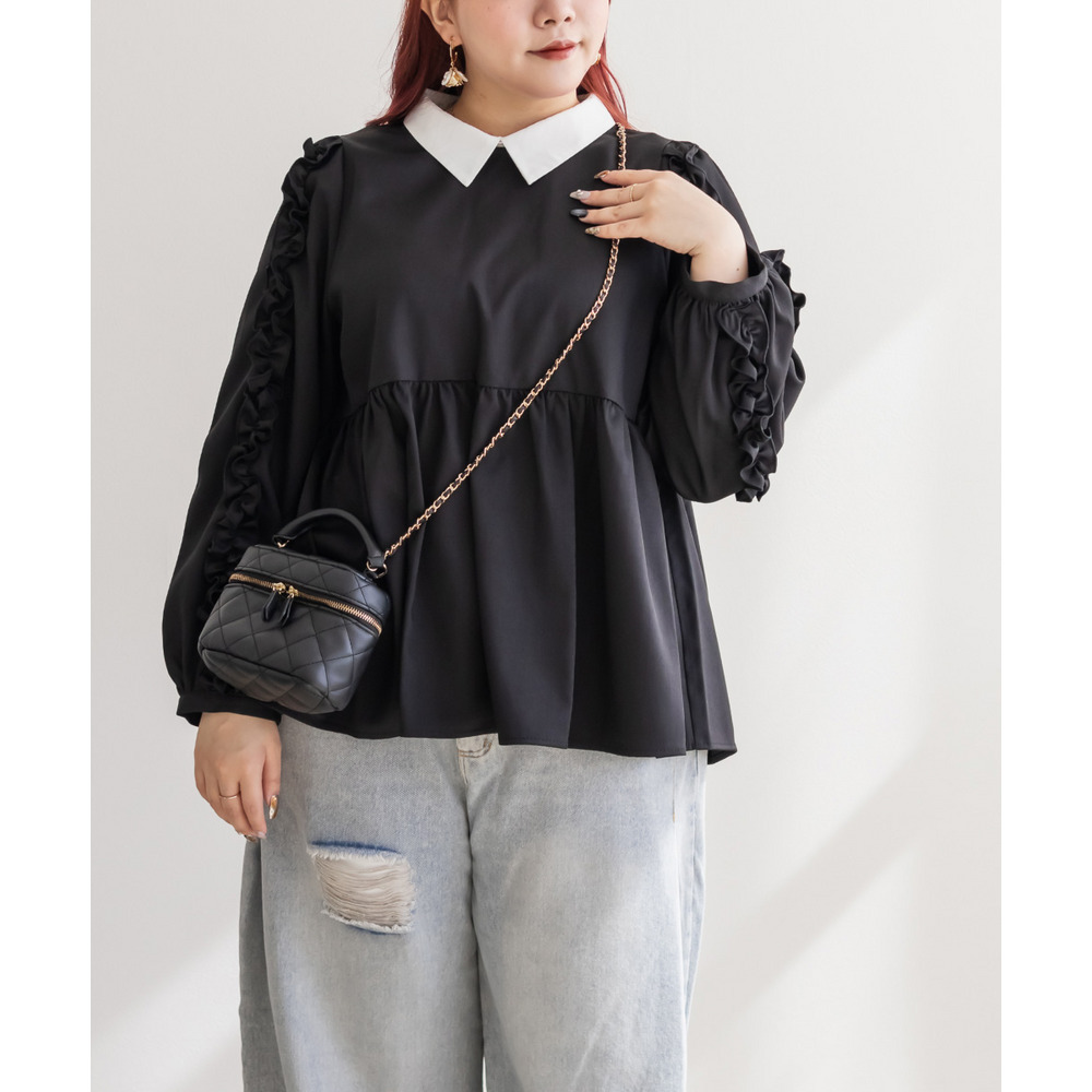 袖フリル2WAY衿レイヤード風ブラウス1