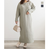 ハーフジップスポンジニットワンピース