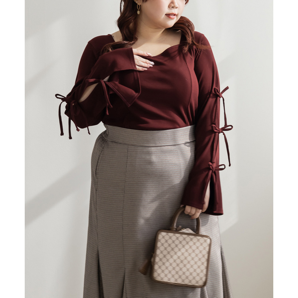 CLETTEオリジナル袖リボンハートネックカットソー1