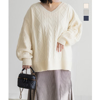 CLETTEオリジナルVネックケーブル編みニット