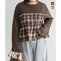 チェック柄ドッキングシャーリングブラウス