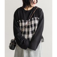 チェック柄ドッキングシャーリングブラウス