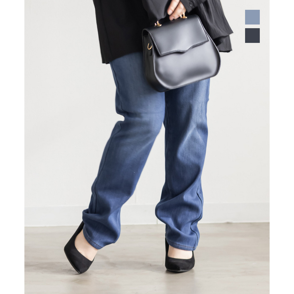 裏フリースデニムストレートパンツ1