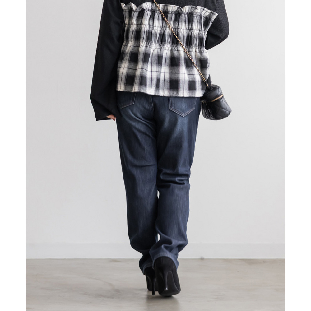 裏フリースデニムストレートパンツ8