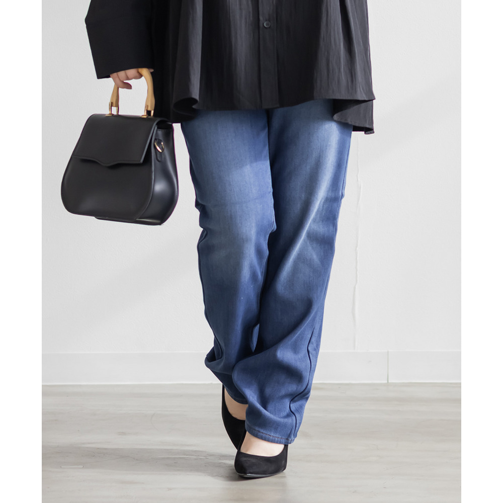 裏フリースデニムストレートパンツ1