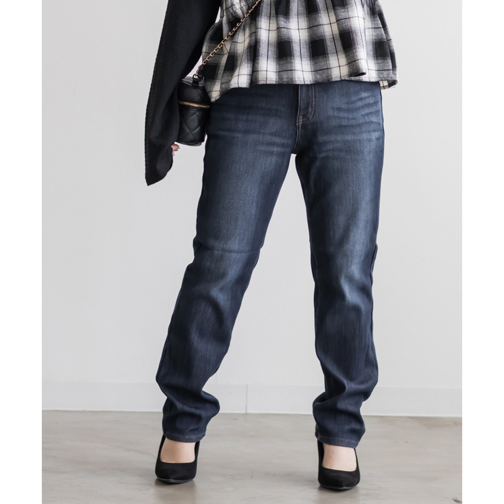 裏フリースデニムストレートパンツ1