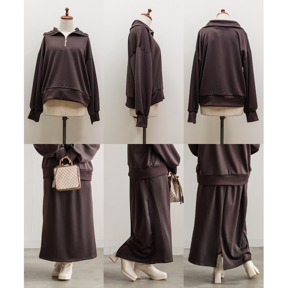 裏シャギーハーフジップ&タイトナロースカートセット11