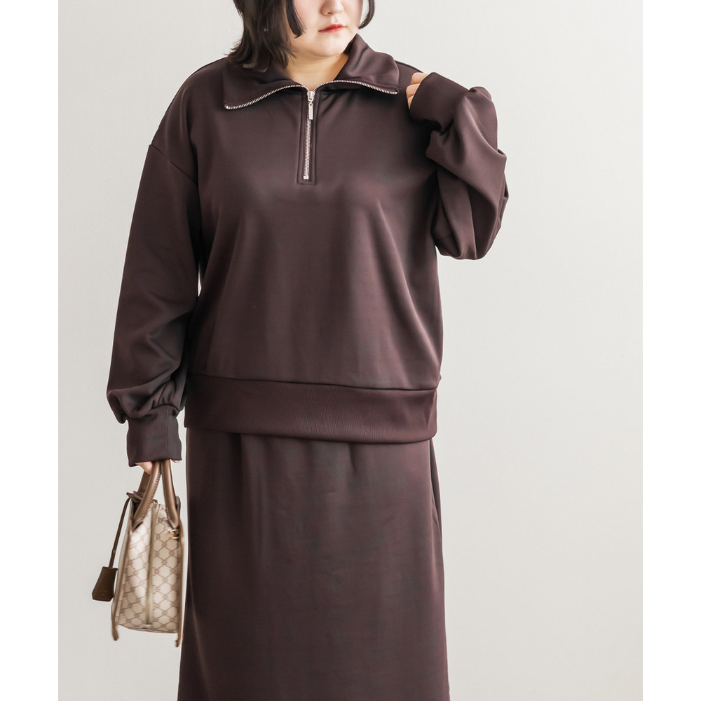 裏シャギーハーフジップ&タイトナロースカートセット2