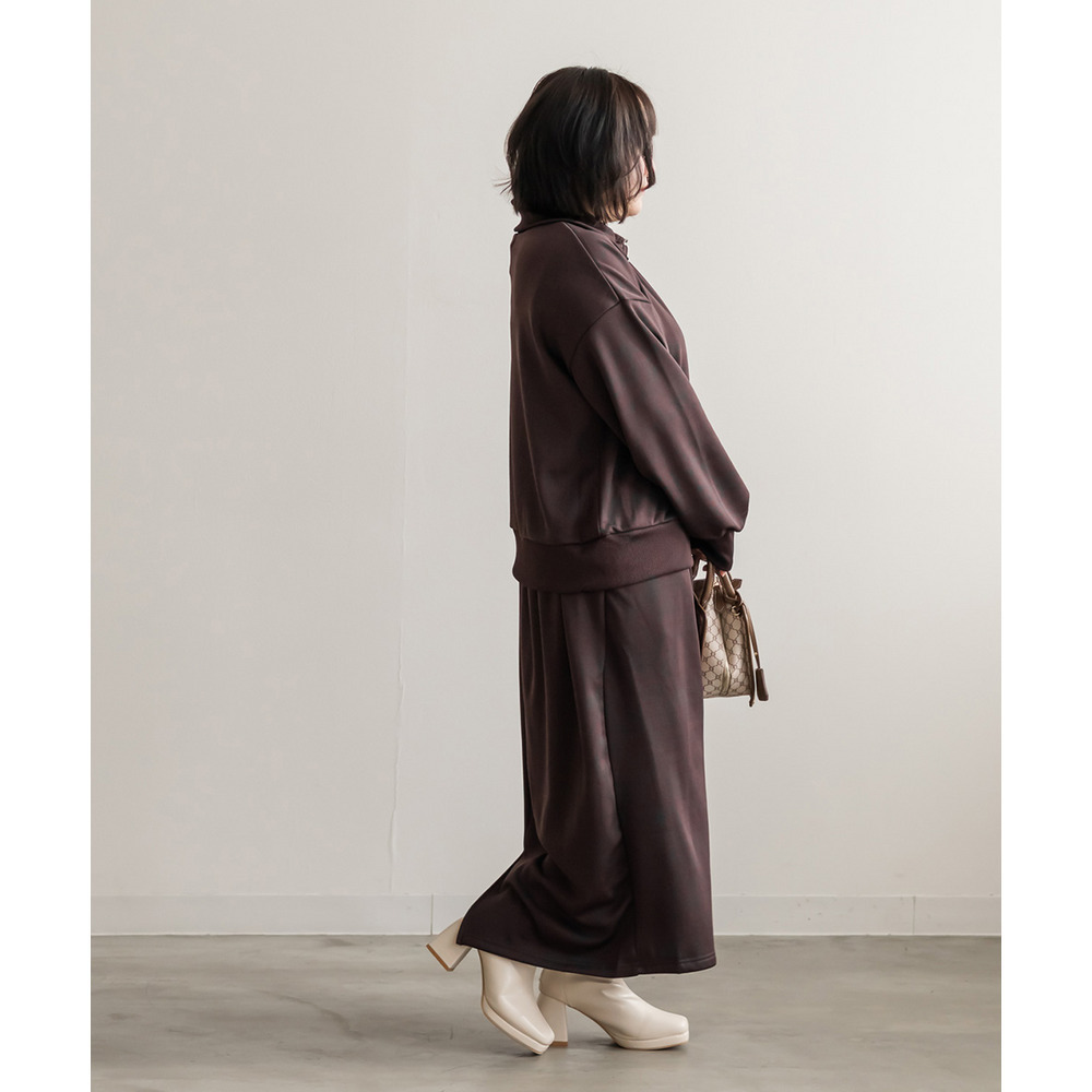 裏シャギーハーフジップ&タイトナロースカートセット3