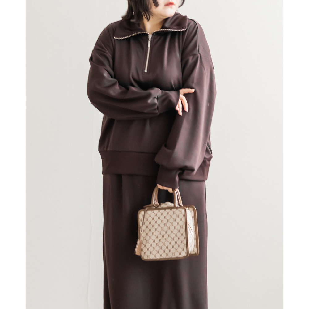 裏シャギーハーフジップ&タイトナロースカートセット4