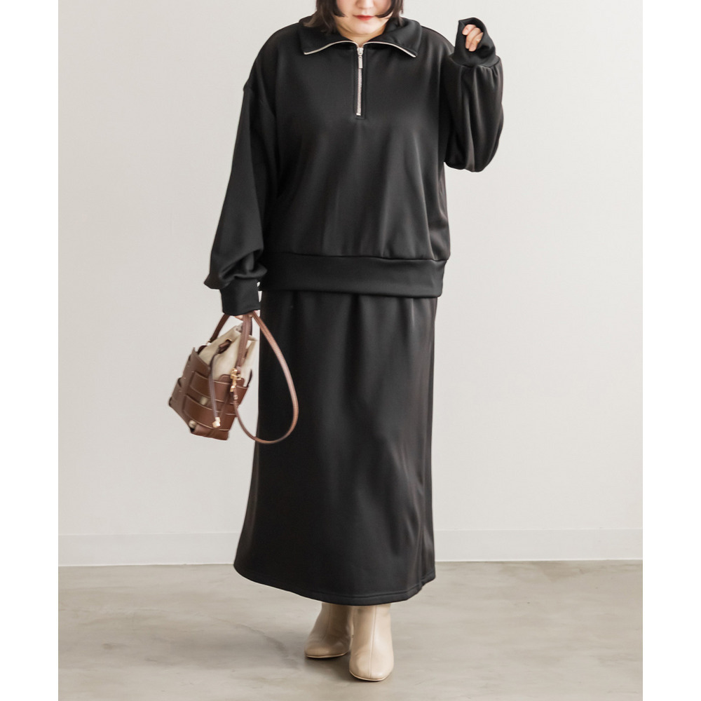 裏シャギーハーフジップ&タイトナロースカートセット5