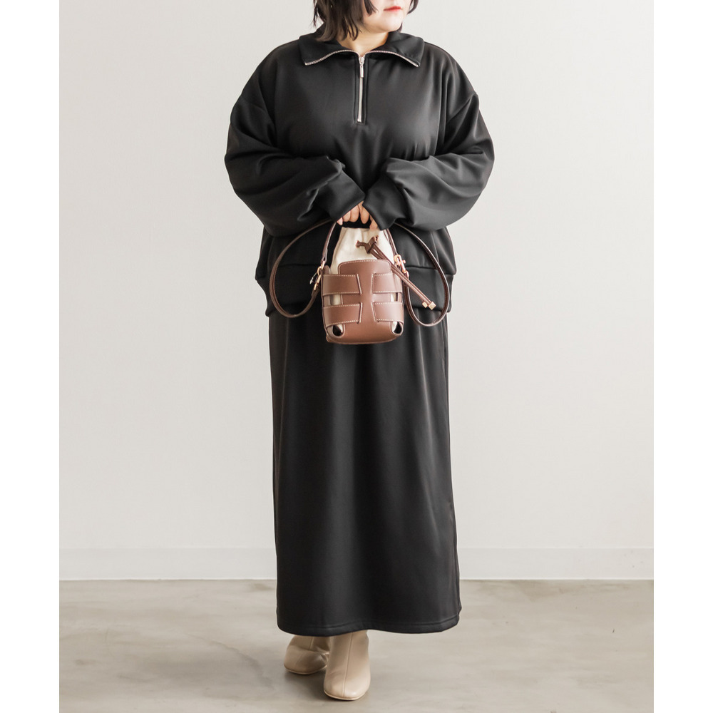 裏シャギーハーフジップ&タイトナロースカートセット1