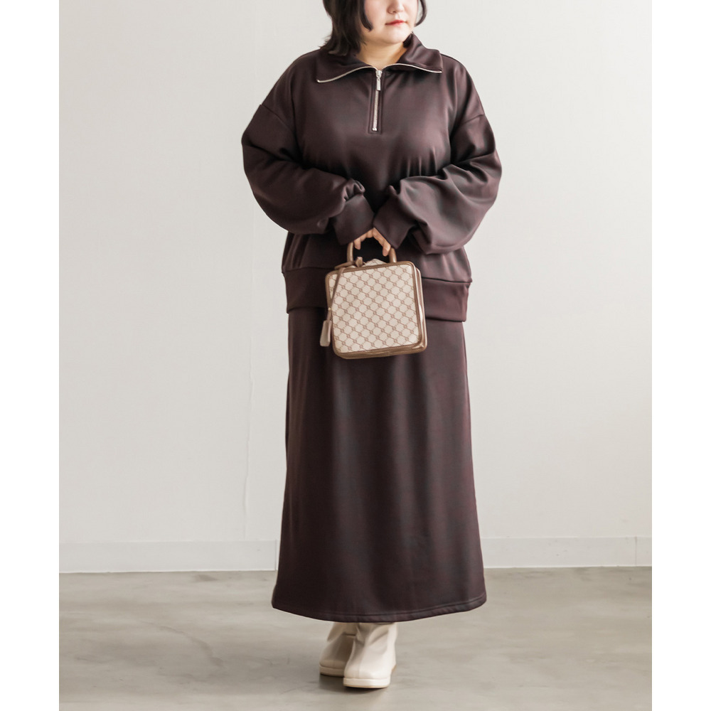 裏シャギーハーフジップ&タイトナロースカートセット1