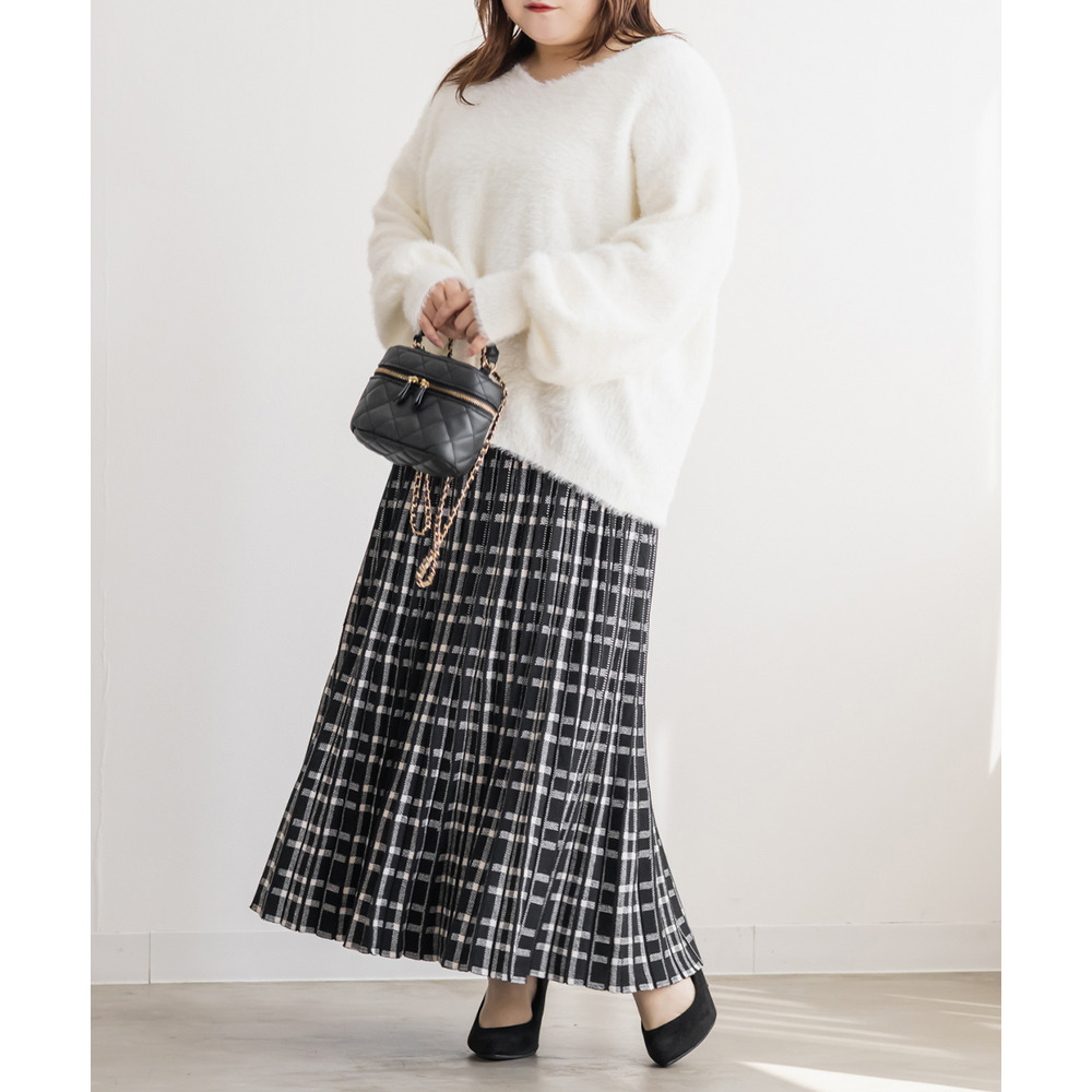 チェック柄プリーツニットスカート2