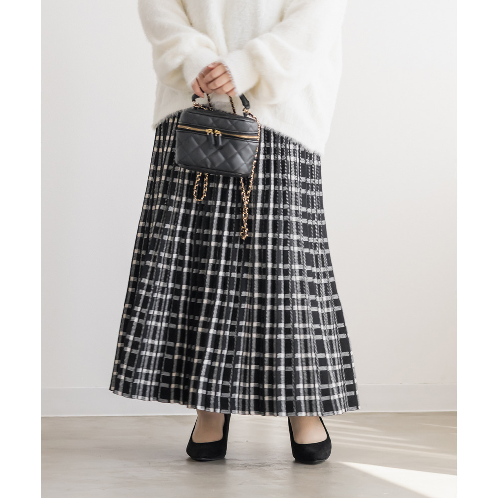 チェック柄プリーツニットスカート1
