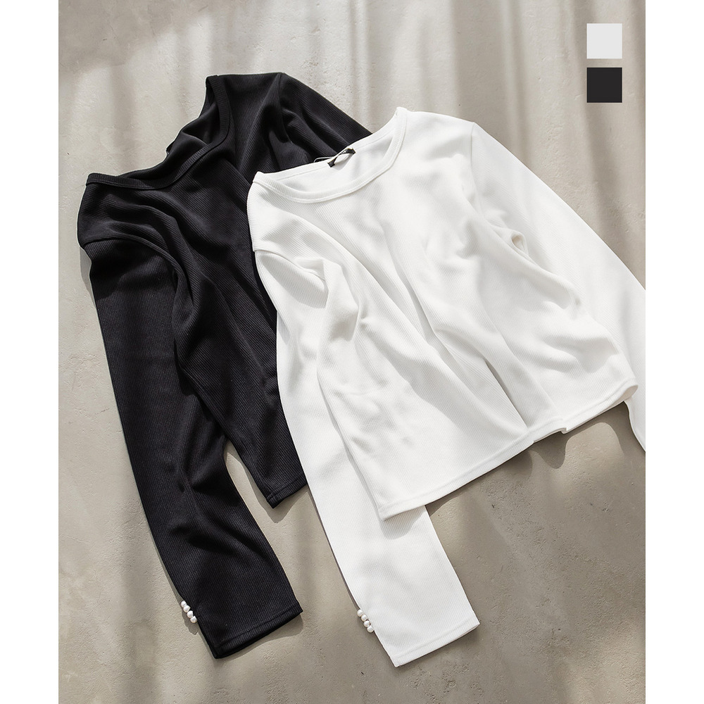 CLETTEオリジナル袖口パールリブカットソー1