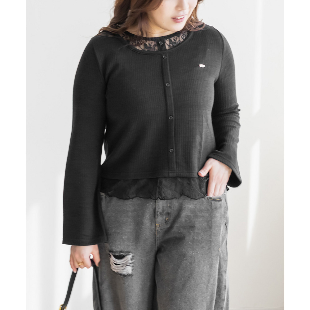 フロントボタンレースドッキングプルオーバー5