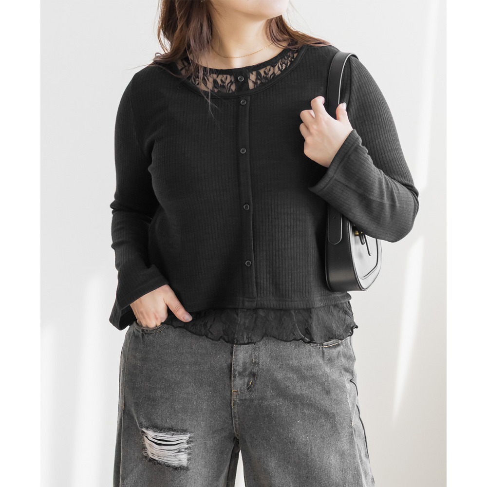 フロントボタンレースドッキングプルオーバー7