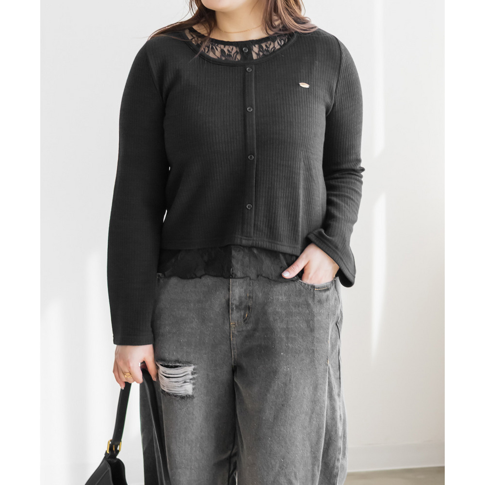 フロントボタンレースドッキングプルオーバー1