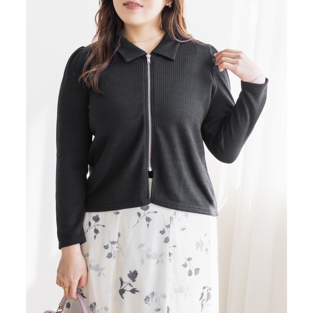 襟付きフロントジップリブプルオーバー1