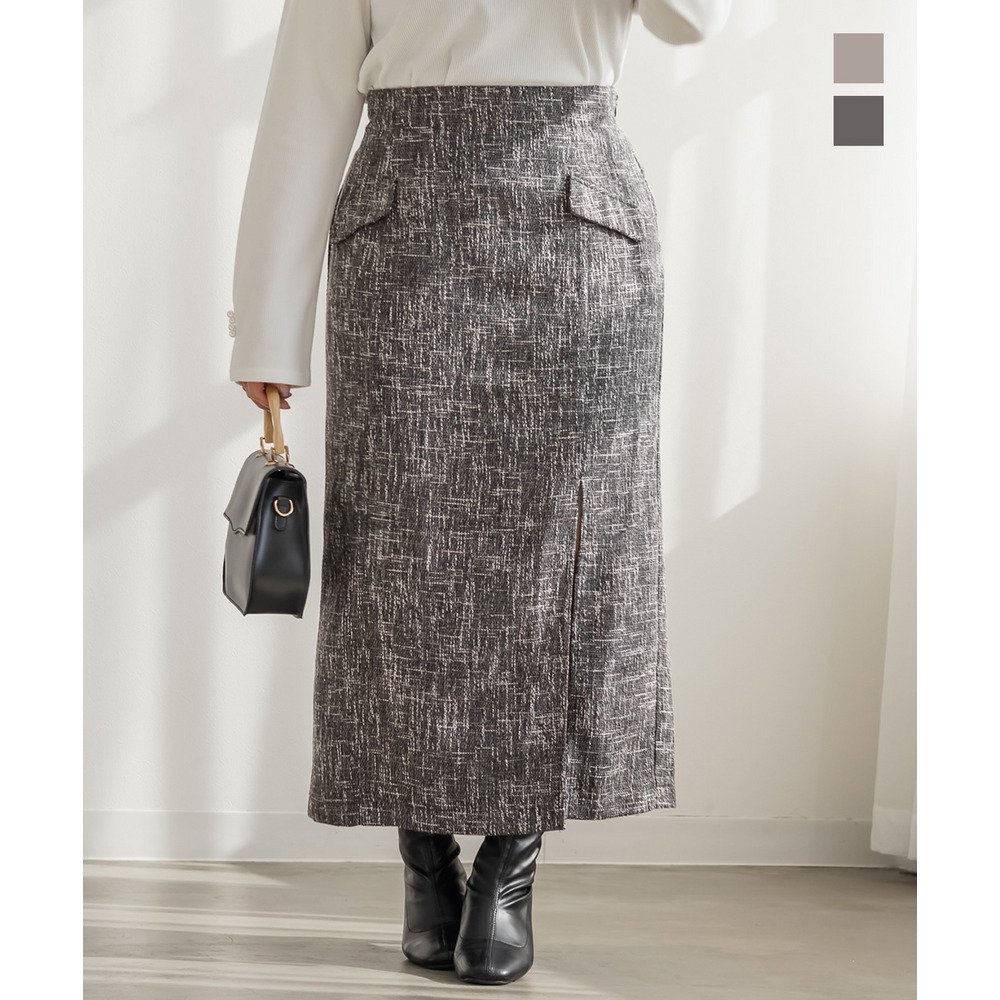 後ろゴムツイードナロースカート1