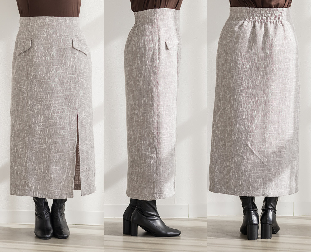 後ろゴムツイードナロースカート10