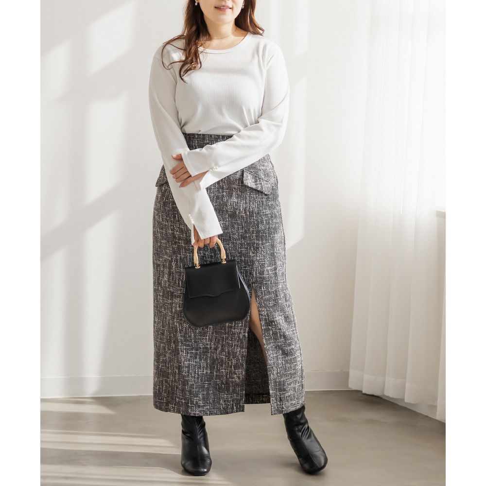 後ろゴムツイードナロースカート2