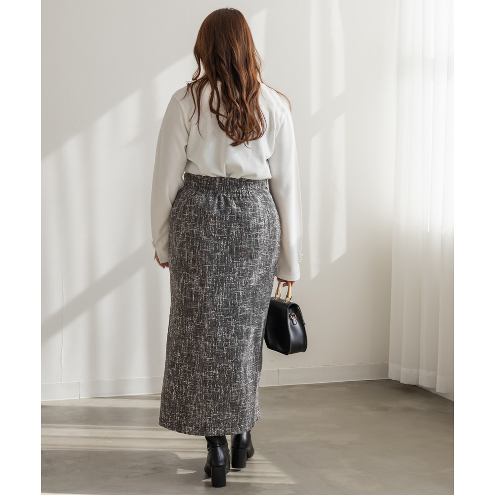 後ろゴムツイードナロースカート3