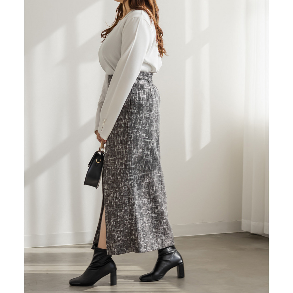 後ろゴムツイードナロースカート4