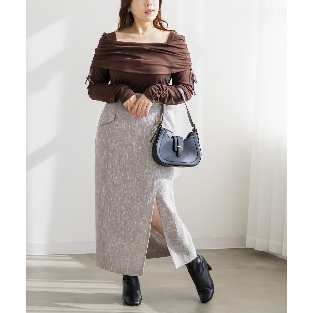 後ろゴムツイードナロースカート5