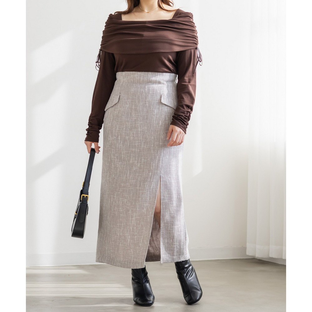 後ろゴムツイードナロースカート7