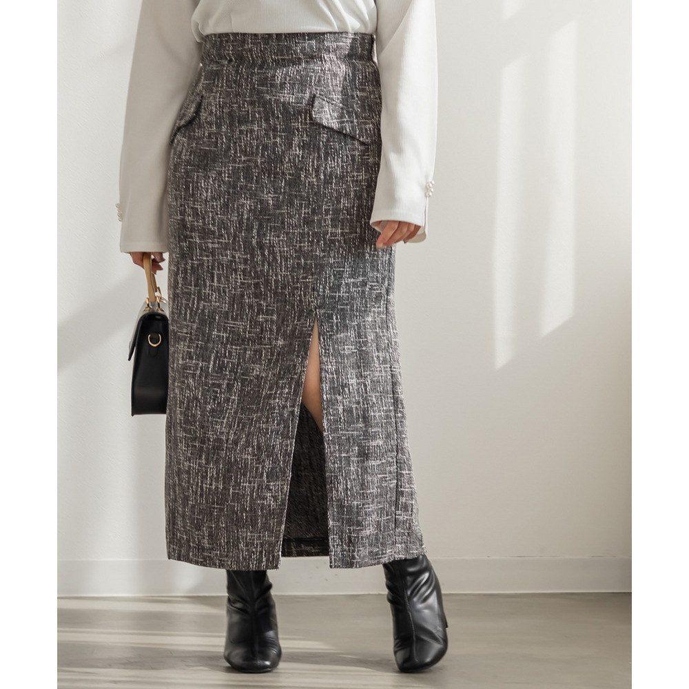 後ろゴムツイードナロースカート1