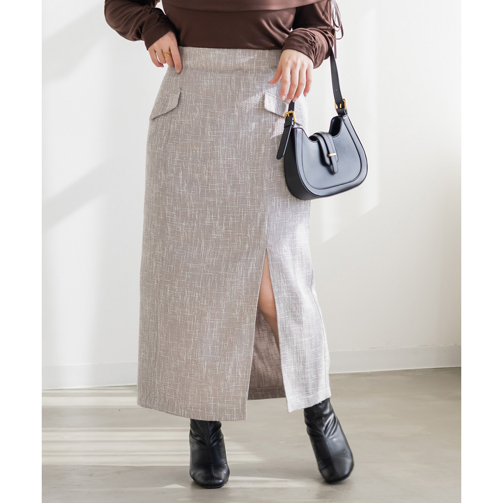 後ろゴムツイードナロースカート1