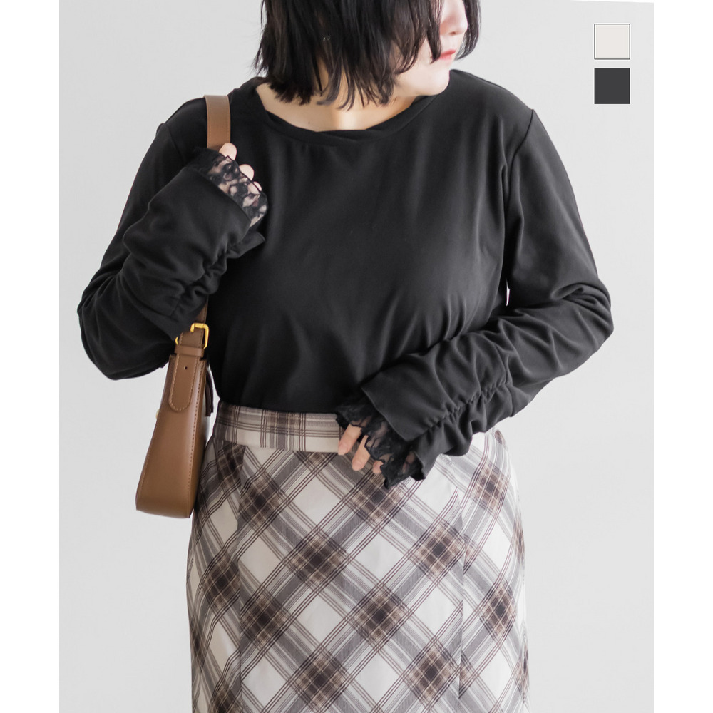 袖レース起毛カットソープルオーバー