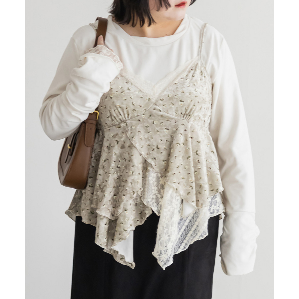 袖レース起毛カットソープルオーバー1